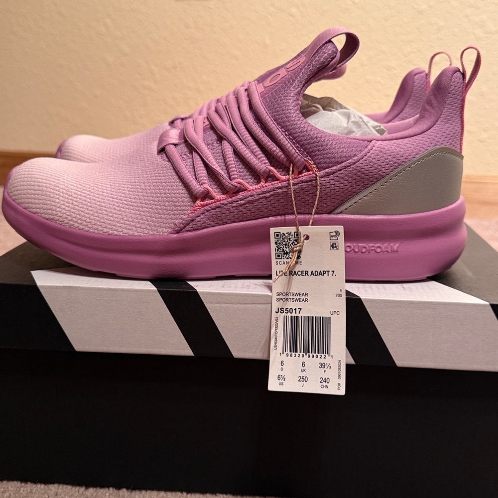 Addidas Womens Pink Knit Athletic Sneakers - Lightweight Comfort - Picture 4 of 16
